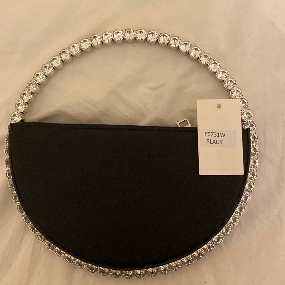Leather rhinestone detail round clutch